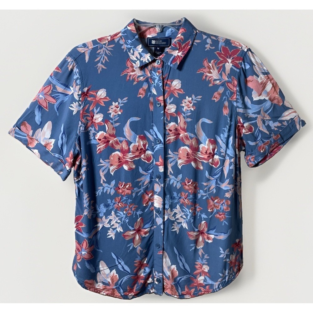 Reyn Spooner 100% Rayon Wild Orchids Short Sleeve Button Down Shirt Women's ‎ M